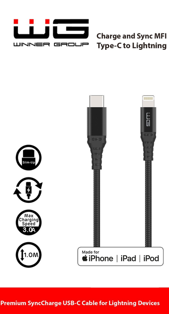 Kabel Winner Group USB Type-C - Lighting 1 m Black (8591194088018) - obraz 2