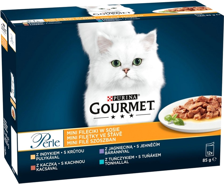 Karma mokra dla kotów Purina Gourmet Perle Mix 4 smaki 12 szt x 85 g (7613038186061) - obraz 1