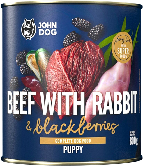 Вологий корм для цуценят John Dog Berry Junior яловичина і кролик з ожиною 800 г (5903246848755) - зображення 1