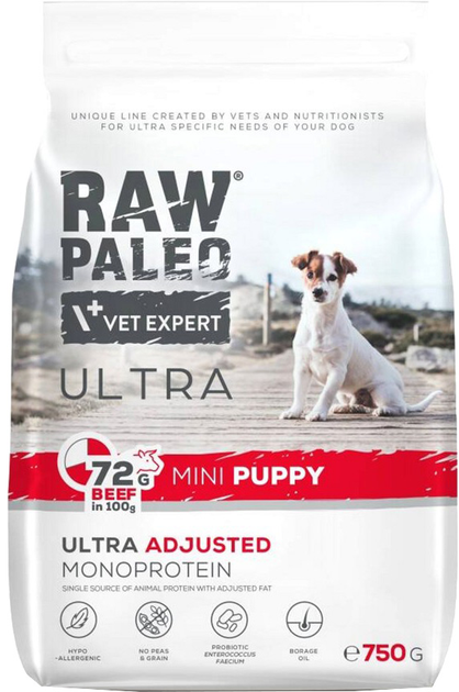 Сухий корм для цуценят Raw Paleo Ultra з яловичиною 750 г (5902414211018) - зображення 1