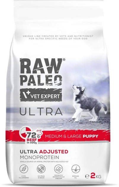 Karma sucha dla szczeniąt Raw Paleo Ultra z wołowiną 2 kg (5902414211070) - obraz 1