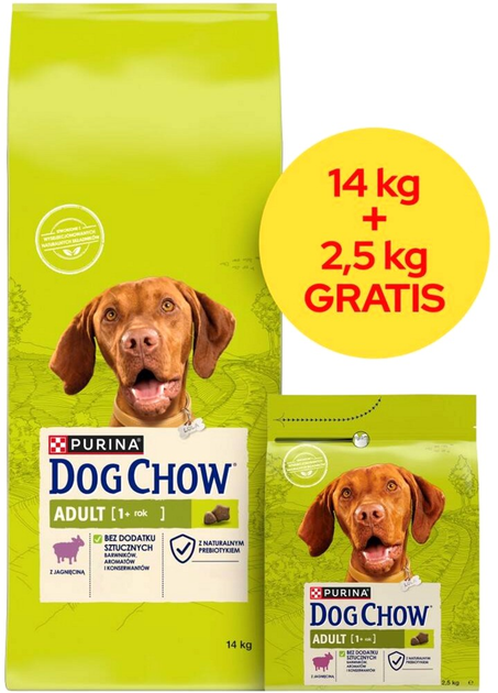 Сухий корм для собак Purina Dog Chow 14 кг + 2.5 кг з ягнятиною (8445291654679) - зображення 1