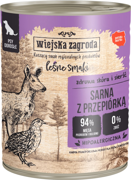 Karma mokra dla psów Wiejska Zagroda Leśne Smaki sarna z przepiórką 800 g (5905342293996) - obraz 1