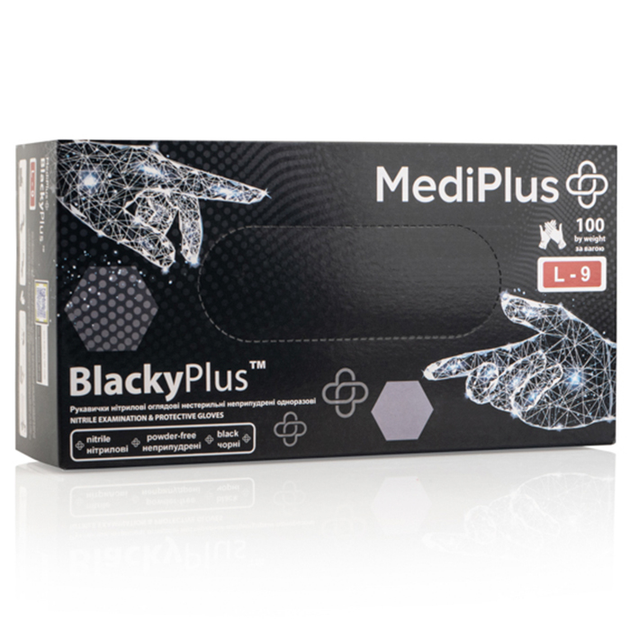 Перчатки нитриловые MEDIPLUS BlackyPlus BLACK неопудренные, размер L, 100 шт - изображение 1