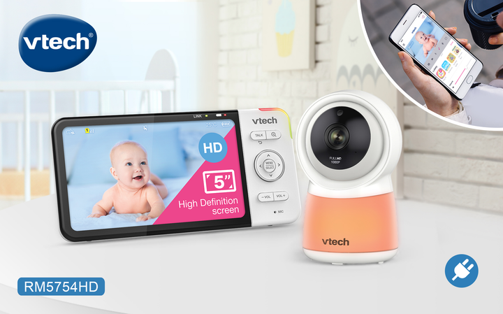 Відеоняня Vtech RM-5754HD Wi-Fi з 5-дюймовим екраном Біла (4897027123661) - зображення 6