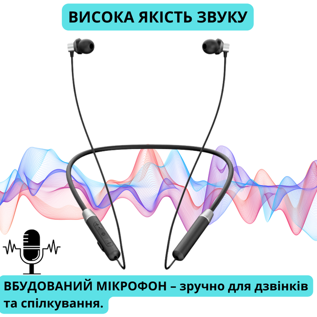 Беспроводные спортивные наушники Bluetooth с микрофоном вакуумные блютуз на шею для бега XO Sport - изображение 3