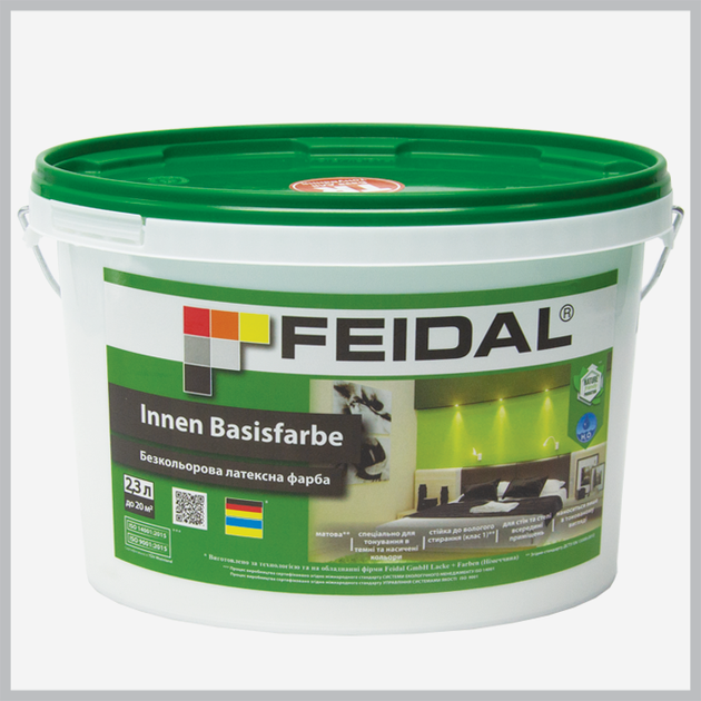 Краска бесцветная латексная Feidal Innen Basisfarbe 9л - изображение 3