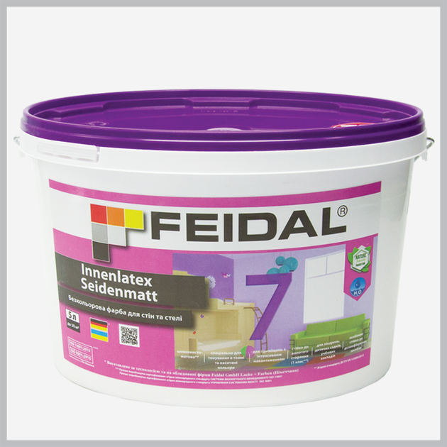 Краска интерьерная бесцветная Feidal Innenlatex Seidenmatt 7 10л - изображение 2