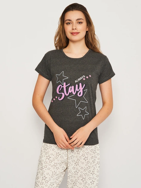 Піжама (футболка + штани) жіноча NOVITI PD008-W-01 XL Сіра (5905204314449) - зображення 3