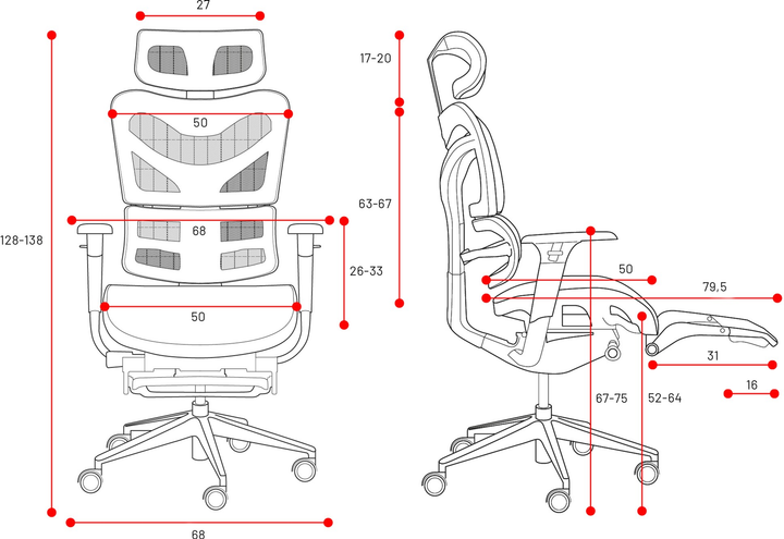 Крісло офісне ергономічне Diablo Chairs V-Master Black-White (5904405577172) - зображення 17