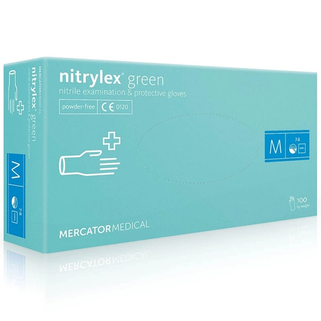 Рукавички нітрилові Mercator Nitrylex GREEN неопудрені, розмір M, 100 шт - зображення 1