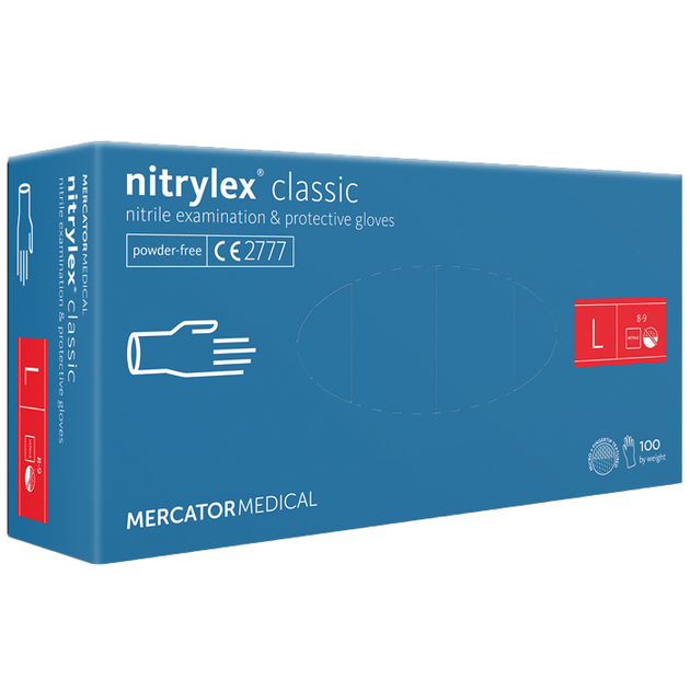 Перчатки нитриловые MERCATOR Nitrylex Classic BLUE неопудренные, размер L, 100 шт - зображення 1