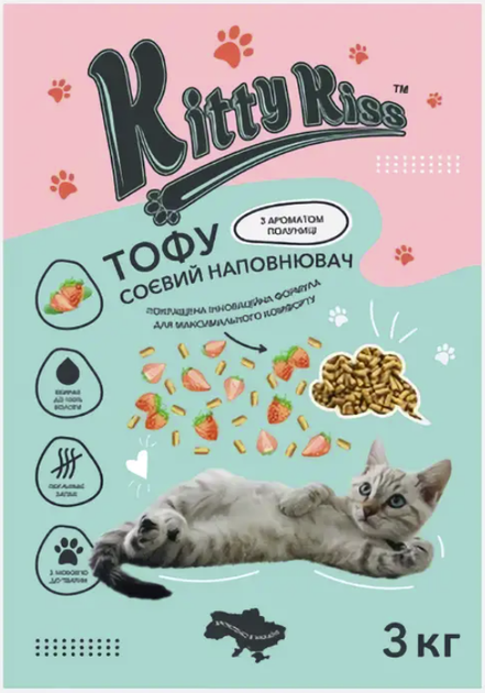 Наповнювач для котячого туалету Kitty Kiss Tofu соєвий тофу з ароматом полуниці 3 кг KK8244 - зображення 2