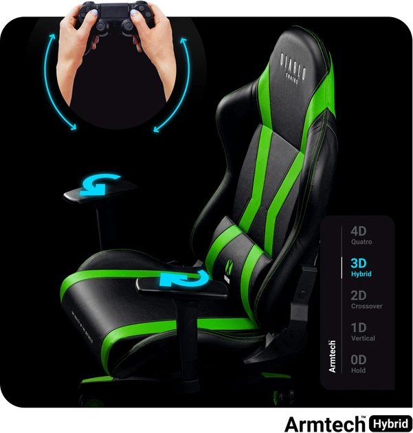 Ігрове крісло Diablo X-Horn 2.0 Normal Size Black-Green (5902560337020) - зображення 12