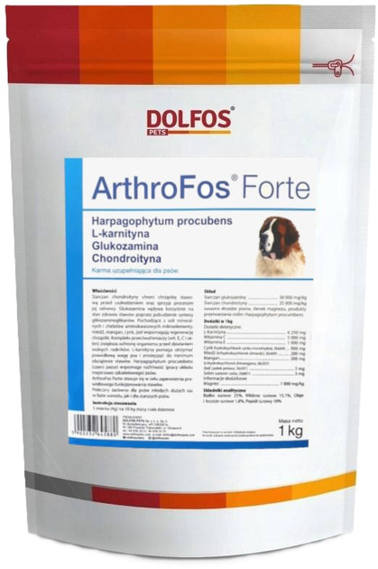 Preparat dla psów Dolfos ArthroFos Forte Glukozamina Chondroityna L-karnityna na stawy 1 kg (5902232645880) - obraz 1