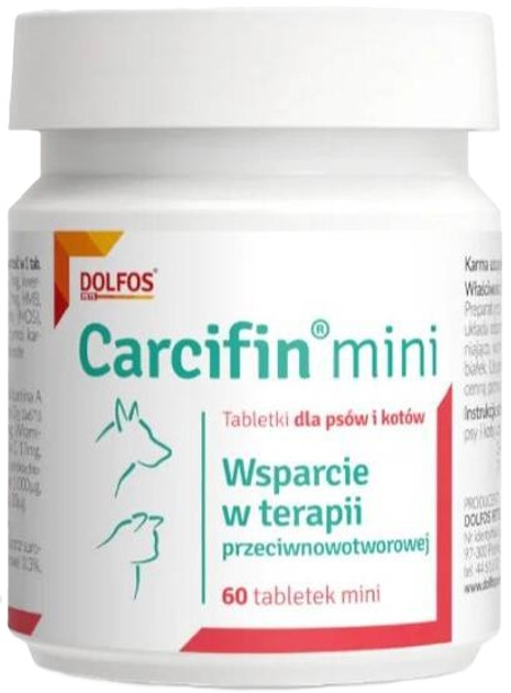 Tabletki dla psów i kotów Dolfos Carcifin Mini wsparcie w terapii przeciwnowotworowej 60 tabletek (5902232649536) - obraz 1