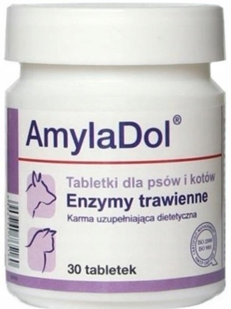 Tabletki dla psów i kotów Dolfos AmylaDol enzymy trawienne 30 tabletek (5902232645163) - obraz 1