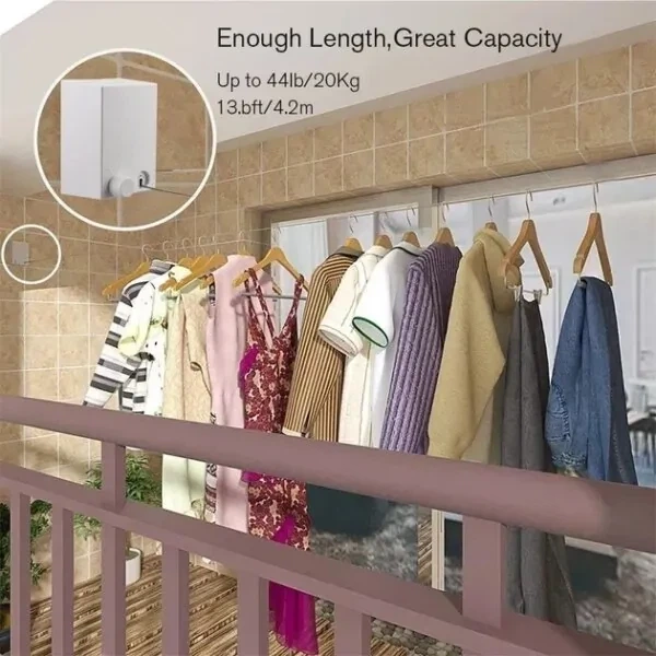 Сушилка для вещей Japanese clothesline, Белая автоматическая бельевая веревка – настенная 4.2 м - изображение 8