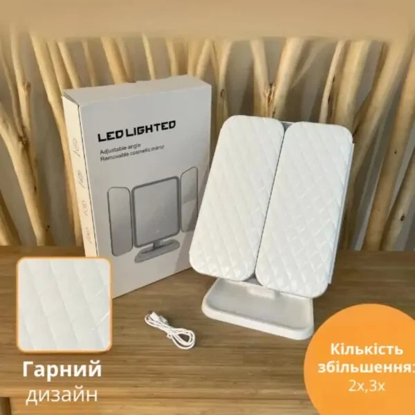 Потрійне дзеркало з підсвічуванням та збільшенням на ніжці для макіяжу із сенсорним екраном - зображення 8