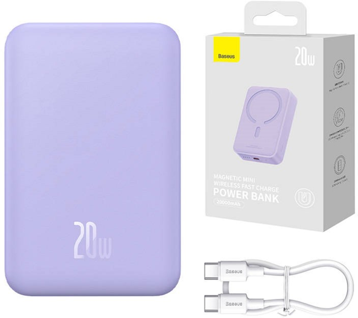 Powerbank Baseus Magnetic Mini MagSafe 20000 mAh 20 W Purple (PPCX150005) - obraz 6