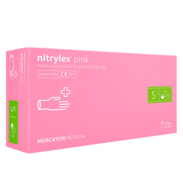 Перчатки нитриловые Mercator Nitrylex PINK неопудренные, размер S, 100 шт - изображение 1