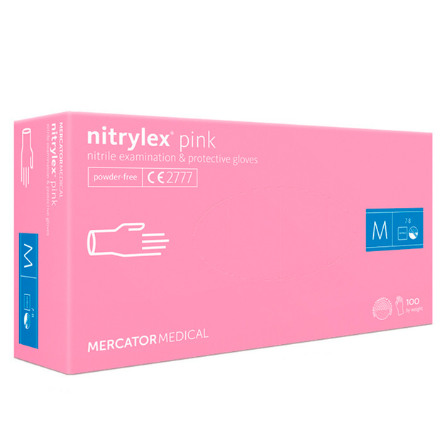 Рукавички нітрилові Mercator Nitrylex PINK неопудрені, розмір M, 100 шт - зображення 1