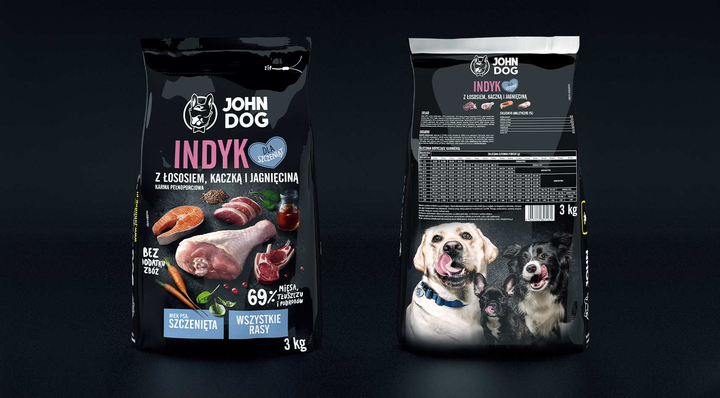 Karma sucha dla szczeniąt John Dog Indyk z łososiem kaczką i jagnieęciną 3 kg (5903246847161) - obraz 3
