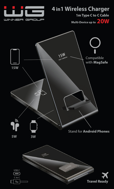 Бездротовий зарядний пристрій Winner Group WG36 4 in 1 Fast Magnet Black (8591194120596) - зображення 3