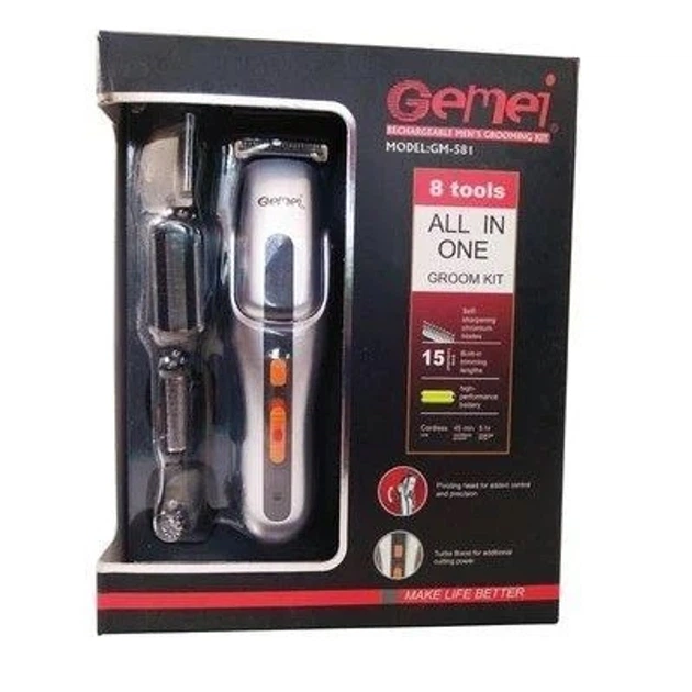Машинка триммер для стрижки волосся і бороди 8в1 Gemei GM-581Pro Gray + Гребінець - изображение 12