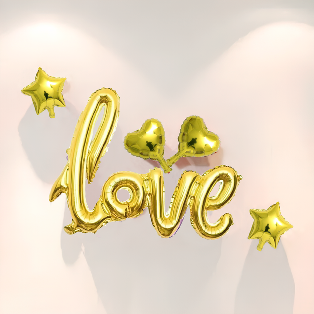 Набор Из Шаров Love Звездочки Сердечки | Золото - Фото 1 Набор Из Шаров Love Звездочки Сердечки | Золото - изображение 1