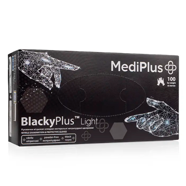 Перчатки нитриловые MEDIPLUS BlackyPlus Light BLACK неопудренные, размер M, 100 шт - зображення 1