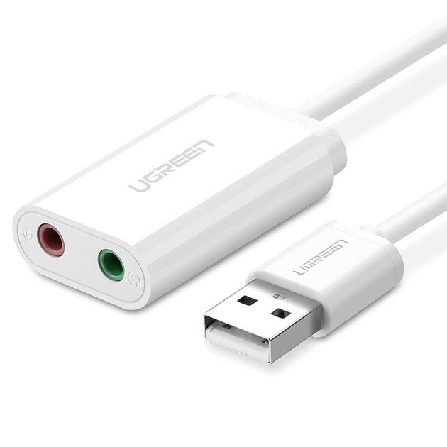 Звуковая карта Ugreen US205 USB AUX jack TRRS Mic + Ear ALC4042 15cm White (30143) - изображение 2
