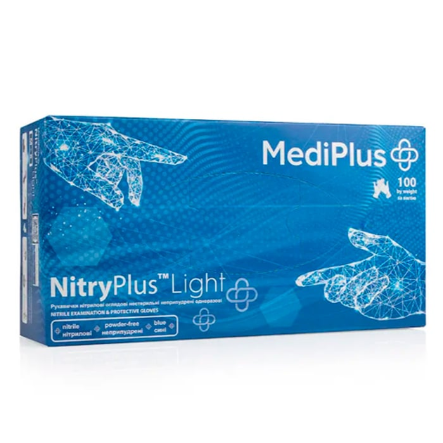 Рукавички нітрилові MEDIPLUS NitryPlus Light BLUE неопудрені, розмір XS, 100 шт - зображення 1