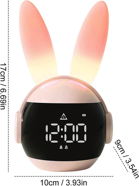 Аккумуляторний нічник-часи VHG F9, Rabbit Alarm Clock and Night Light, Pink - Фото 9 Аккумуляторний нічник-часи VHG F9, Rabbit Alarm Clock and Night Light, Pink - зображення 9