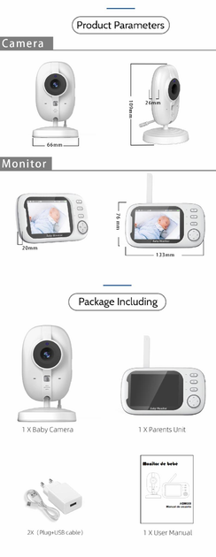 Видеоняня Baby Monitor ABM600 +гибкий держатель , датчик звука, беспроводная радионяня с портативным дисплеем и измерением температуры - изображение 9