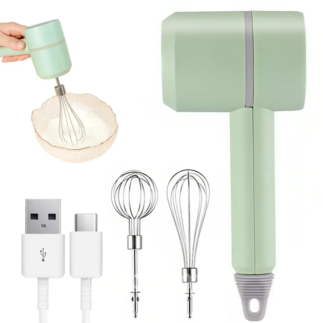 Міксер ручний бездротовий на акумуляторі з 2 насадками, від USB, Portable mixer (L) - изображение 3