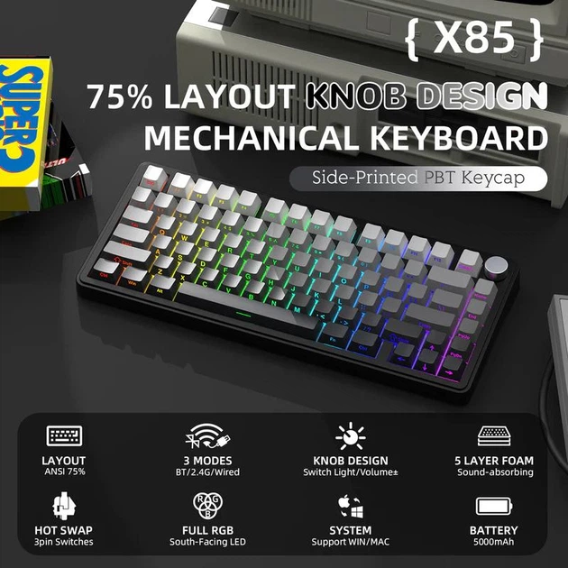 Клавиатура Attack Shark X85 Black Gradient Беcпроводная Игровая