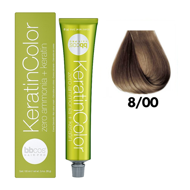 8/00 Крем-фарба для волосся безаміачна BBCOS Keratin Color блондин світлий інтенсивний 100 мл - Фото 1 8/00 Крем-фарба для волосся безаміачна BBCOS Keratin Color блондин світлий інтенсивний 100 мл - зображення 1