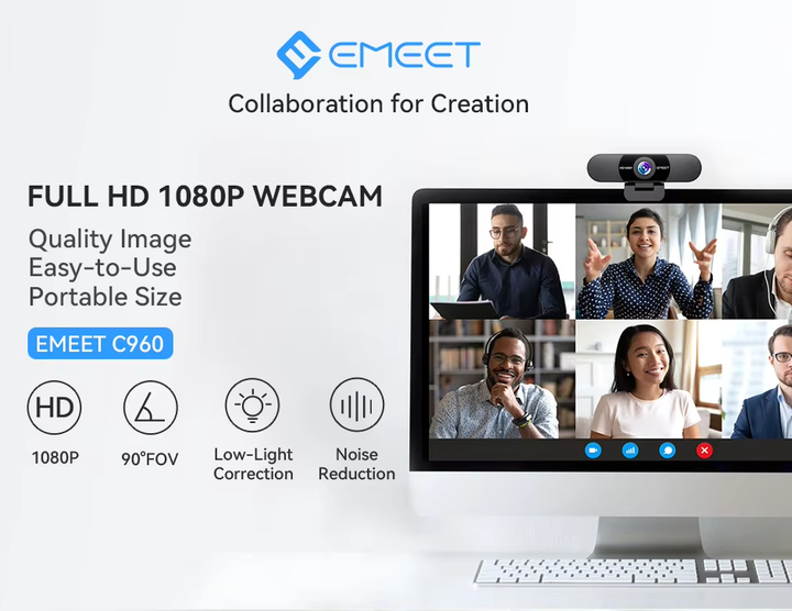 Веб-камера EMEET SmartCam C960, Full HD 1080P@30FPS со встроенным микрофоном - Фото 2 Веб-камера EMEET SmartCam C960, Full HD 1080P@30FPS со встроенным микрофоном - изображение 2
