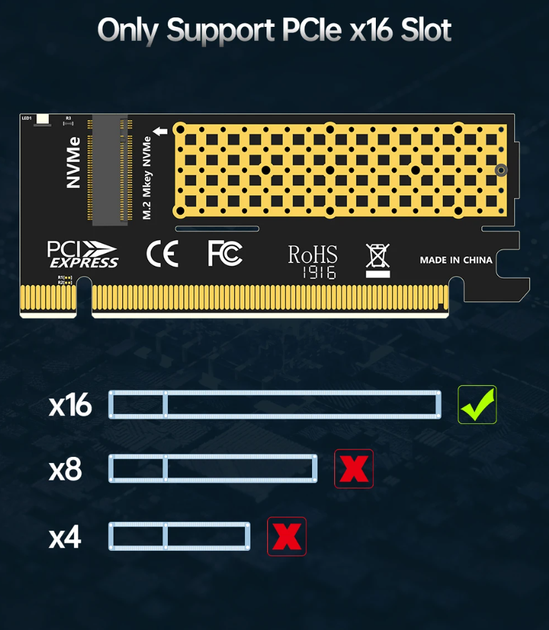 Переходник Адаптер JEYI M.2 NVME to PCIE X16 2280/60/42/30 NVMe SSD to PCIe 4.0 3.0 GEN4 64Gbps - Фото 4 Переходник Адаптер JEYI M.2 NVME to PCIE X16 2280/60/42/30 NVMe SSD to PCIe 4.0 3.0 GEN4 64Gbps - изображение 4