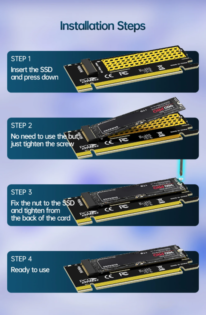 Переходник Адаптер JEYI M.2 NVME to PCIE X16 2280/60/42/30 NVMe SSD to PCIe 4.0 3.0 GEN4 64Gbps - Фото 6 Переходник Адаптер JEYI M.2 NVME to PCIE X16 2280/60/42/30 NVMe SSD to PCIe 4.0 3.0 GEN4 64Gbps - изображение 6