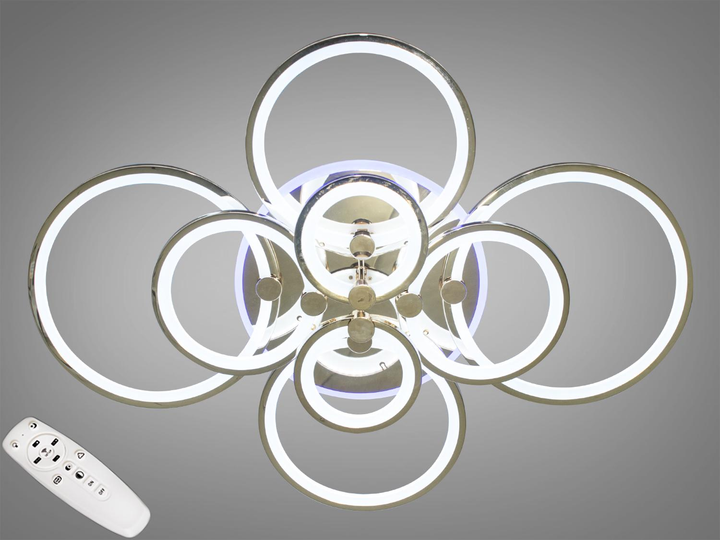 Потолочная лед люстра с димером и цветной LED подсветкой, восемь колец с акриловыми диффузорами мощностью THE LIGHT 175W, золотая - изображение 2
