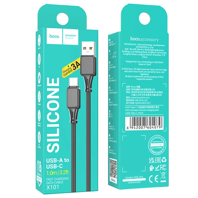 Кабель Hoco X101 Assistant silicone charging data cable Type-C Black - Фото 2 Кабель Hoco X101 Assistant silicone charging data cable Type-C Black - зображення 2