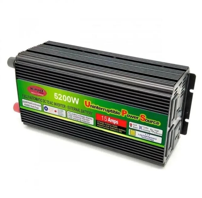 Перетворювач напруги 12V-220V Інвертор із функцією заряджання акумулятора DC-AC Wimpex 5200W UPS - зображення 3