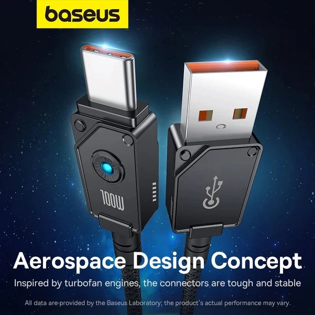 USB-кабель на Type-C з підсвічуванням Baseus Unbreakable Aramid Series Fast Charging (1м, 100W, 6A). Black - зображення 7