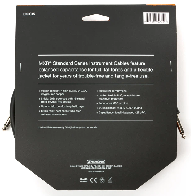 Кабель инструментальный MXR Standard DCIS15 Jack 6.3 мм/Jack 6.3 мм 4.6 м (R125822) - изображение 5