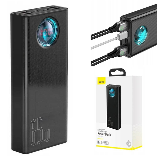Повербанк Baseus Power Bank 65W 30000mAh Amblight Digital Display Quick Charge, Black - зображення 2