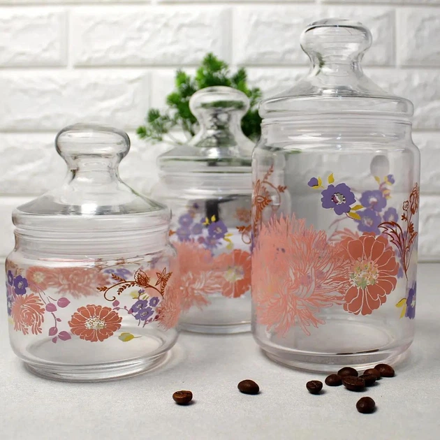 Набір банок для сипких продуктів з рожевим декором 3 предмета Luminarc Jar Alys (P2915) - зображення 6