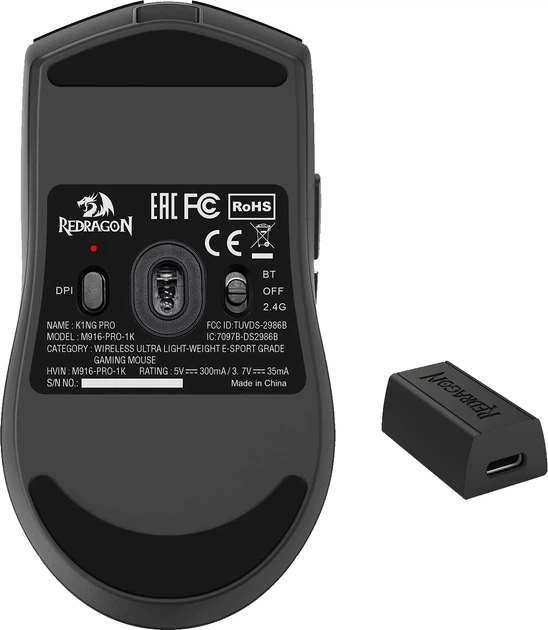 Mysz Redragon K1NG 4K Pro M916-PRO-4K Wireless/Bluetooth/USB Black (6950376722119) - obraz 10