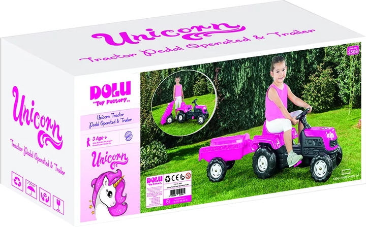 Traktor pedałowy Dolu z przyczepą Różowy (8690089025081) - obraz 5